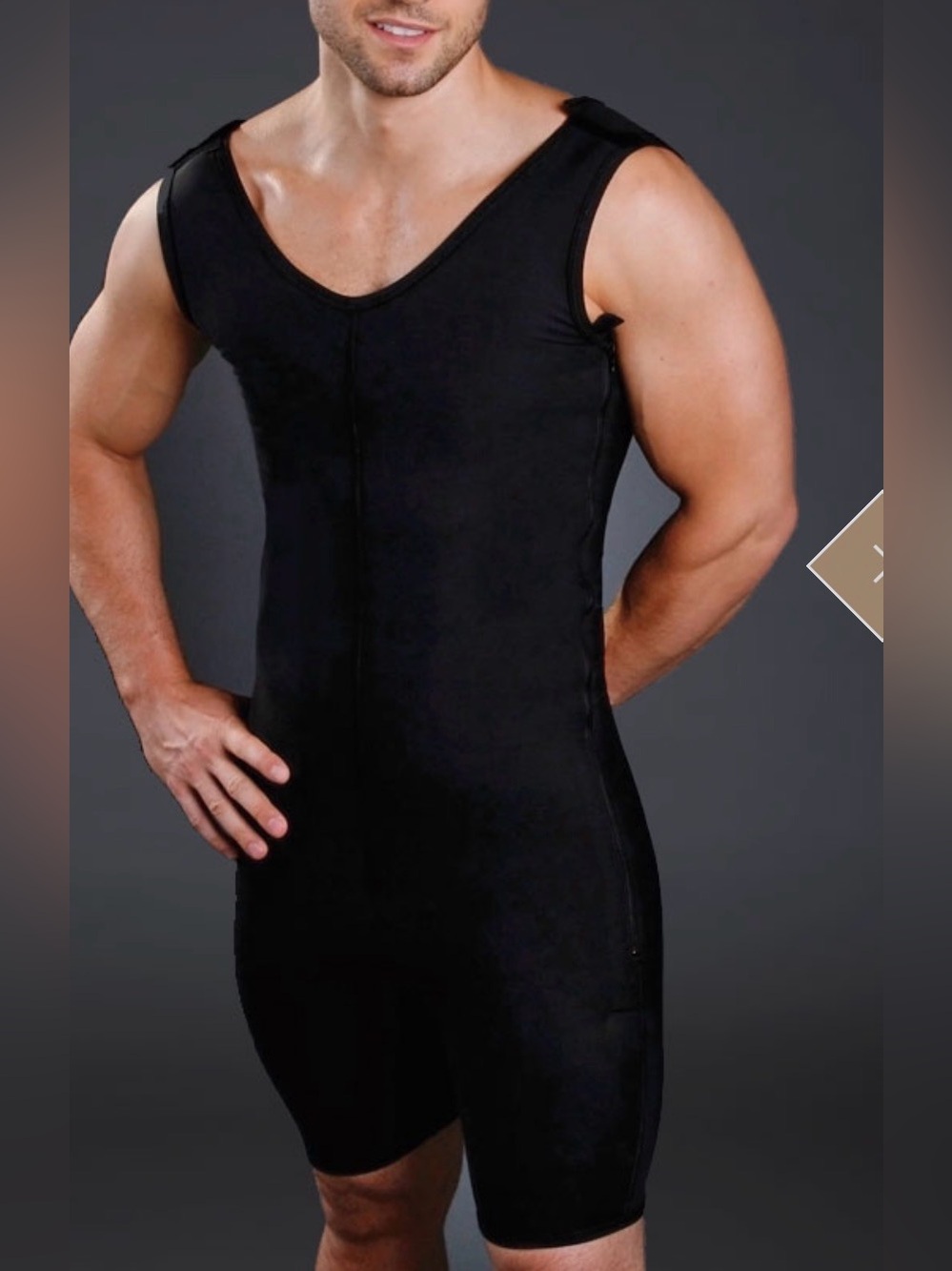 Men's Black Performance One-Piece Bodysuit with Side Zip